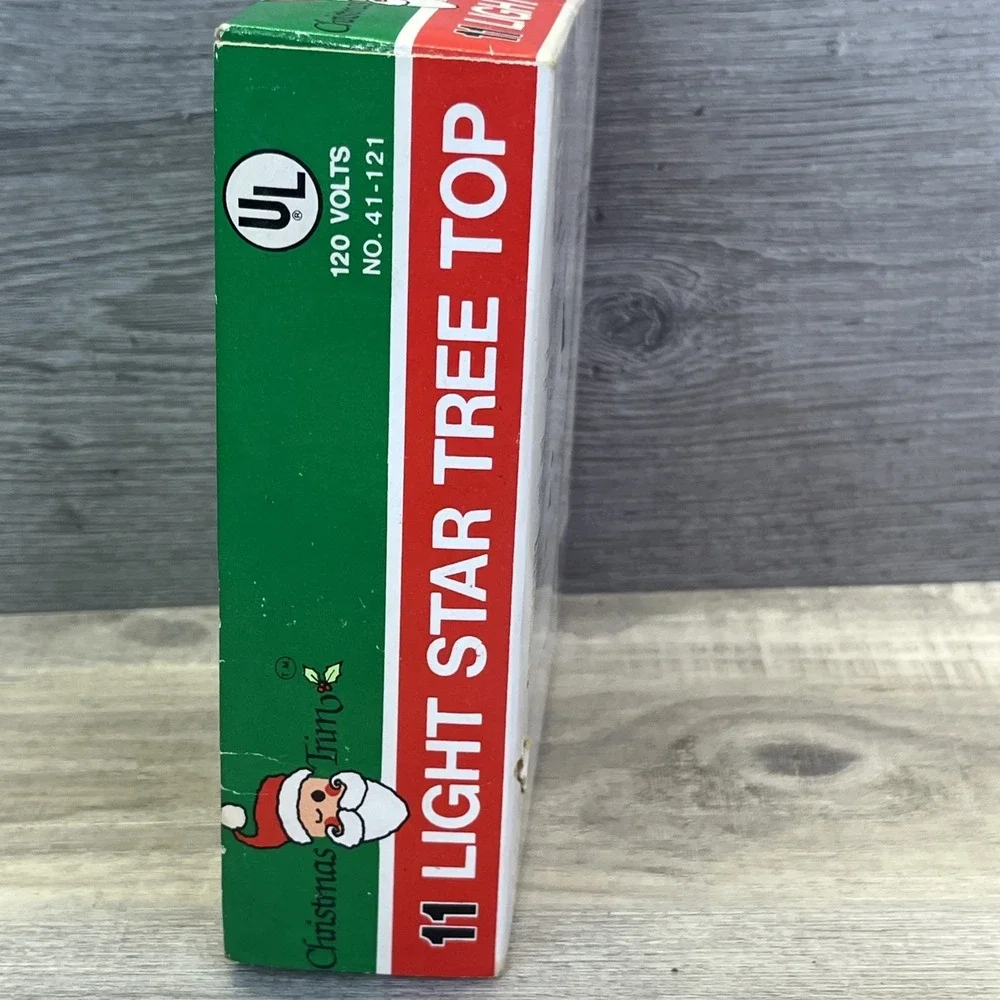 Christmas Trim 11 Light Star Tree Top Gold Tinsel Single Flashing Lights Vintage